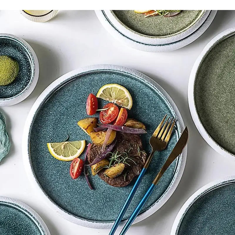 Circular Ceramic Flat Plate Restaurant Service Steak Dessert Plates Sushi Specialty Tableware