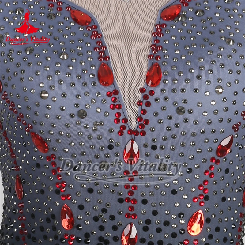 여성 고급 AB 스톤 라틴 댄스 전문가용 하이넥 프린지 스커트 성인 차차 삼바 공연 및 대회 드레스 맞춤 제작