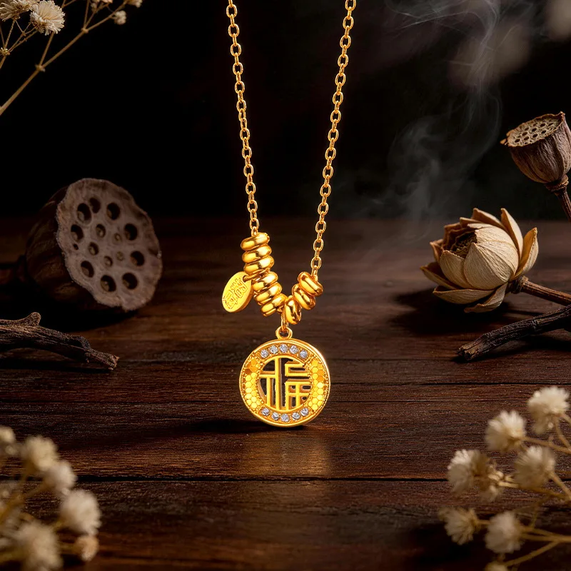Niyou 2026 new light luxury niche design sense burst flash boutique micro inset fortune transfer beads necklace gift 9999gold