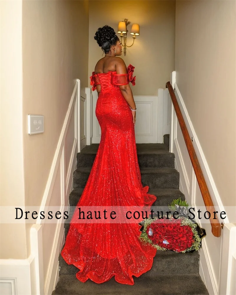 Stunning Aso Ebi Red Lace Evening Dresses 2026 Crystal Mermaid Wedding Party Gowns Prom Dress Vestido De Noiva Customizde
