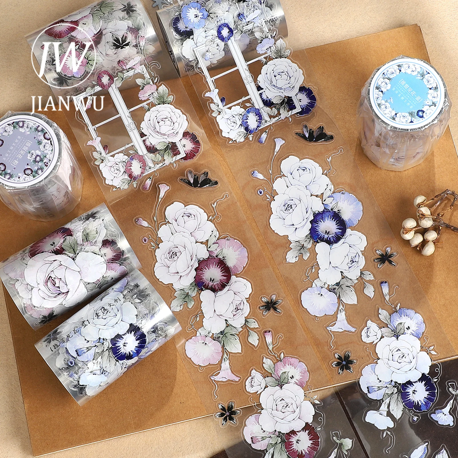 IANWU 65mm*6m Vintage Plant Flower Window Landscape Material Collage Scrapbook PET Tape Creative DIY Journal Stationery