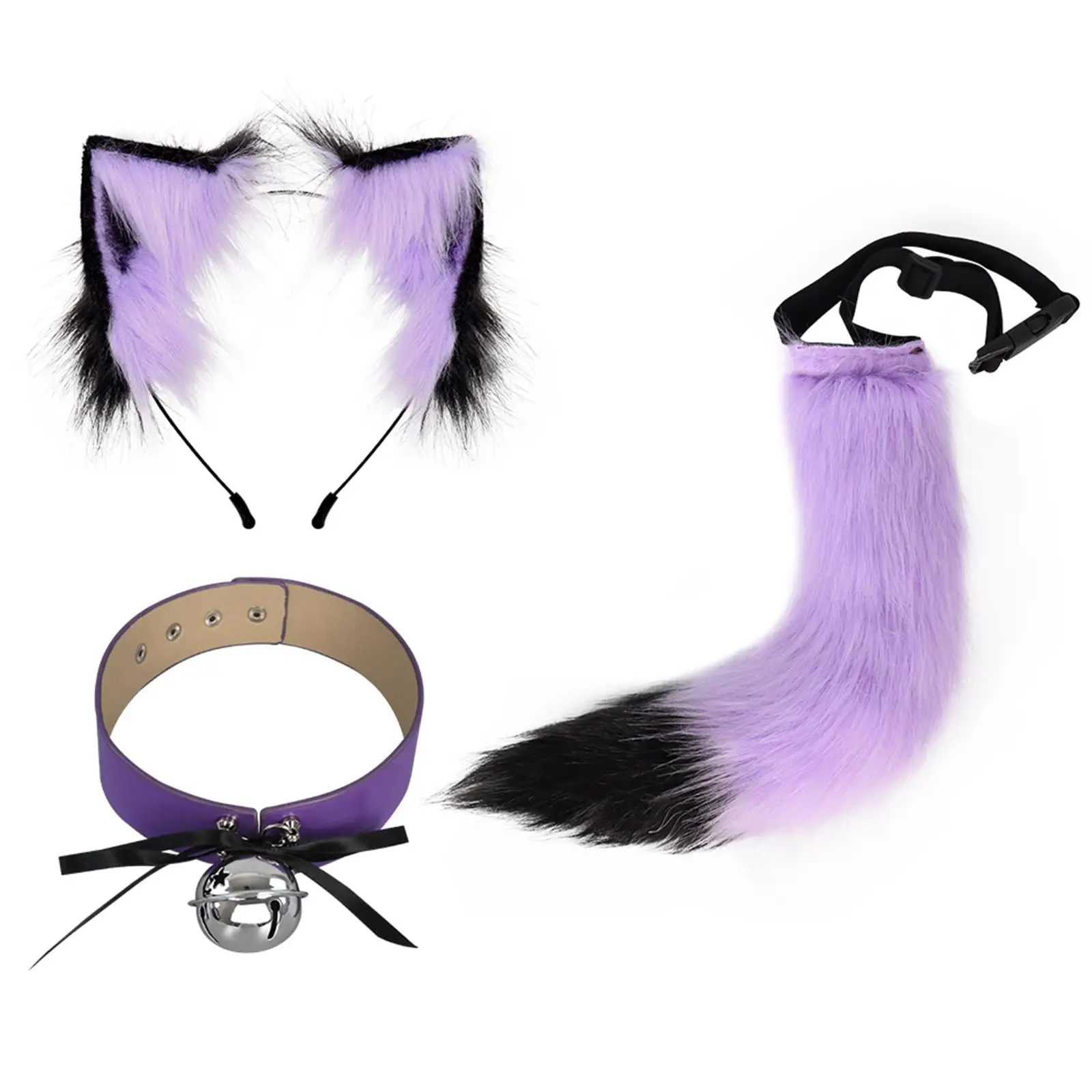 

Animals Ears and Tail Cosplay Themed Parties Anime Dress up Headdress Choker Purple Black