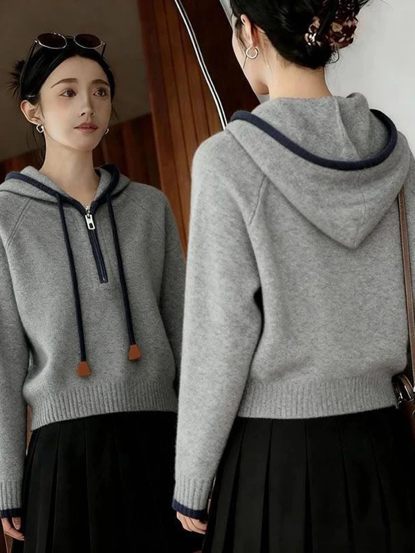 

Loose Fit f Zip Knitwear Women's Spring 2026 New Color Blo Hoodie High End Feeling Sweater Soft Regular Sve Long Zipper