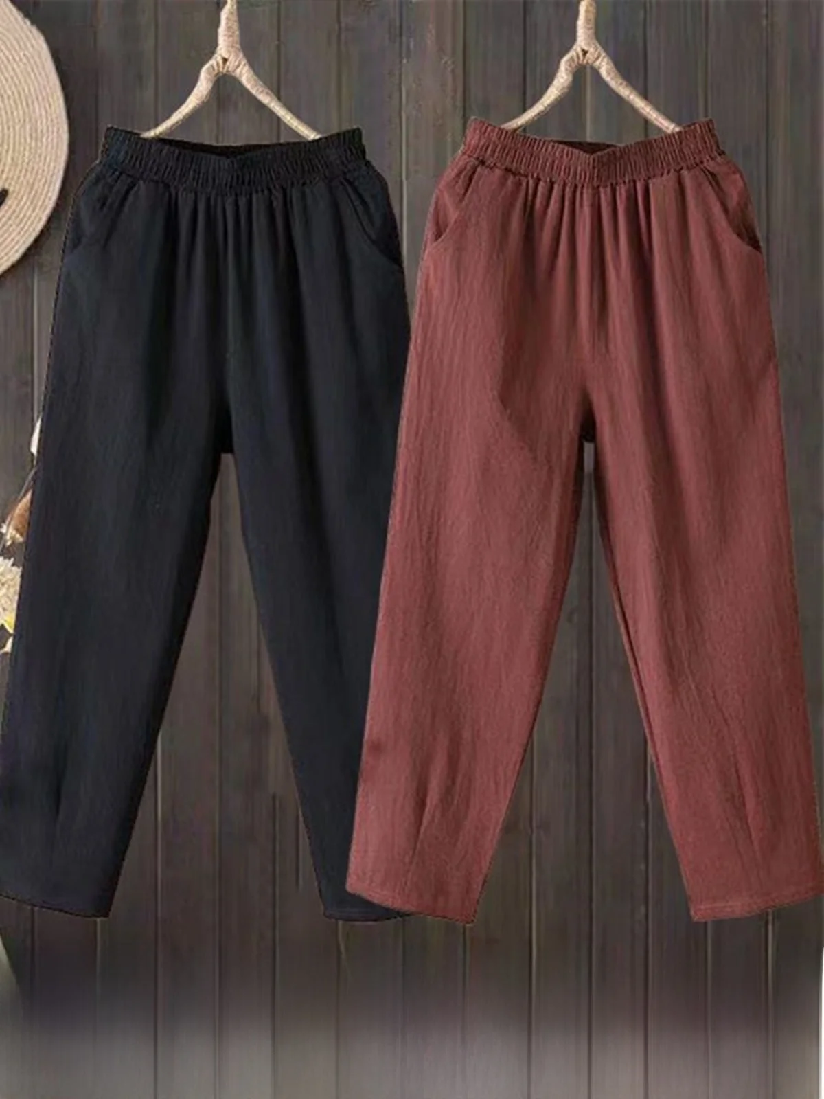 Pantalones de algodón de nueve piezas para mujer, pantalones Harlan informales finos de verano, ocho pantalones sueltos de talla grande con zanahoria, conjunto individual de dos piezas