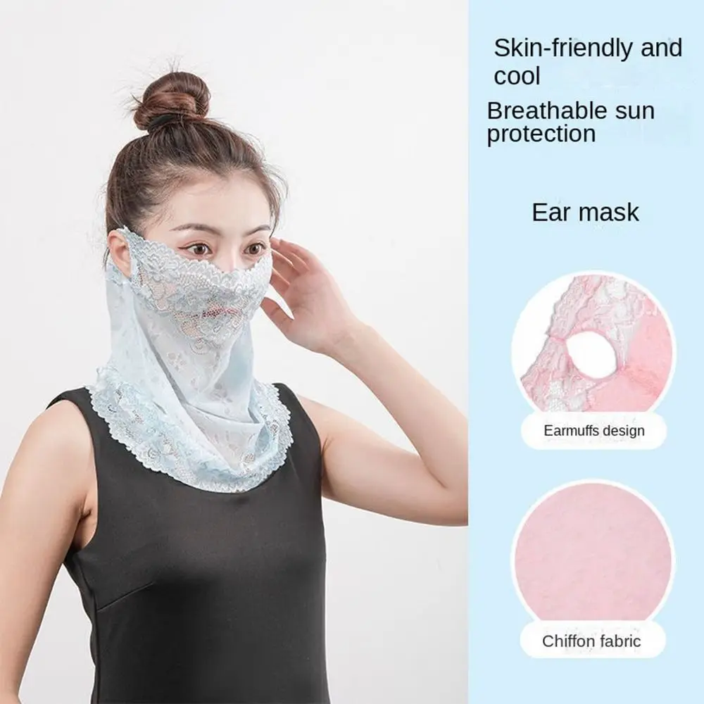 Lace Sunscreen Face Scarf, Lavável Face Bandana, Reutilizável, Proteção UV, Ear Headband, Verão, Novo, Anti-UV