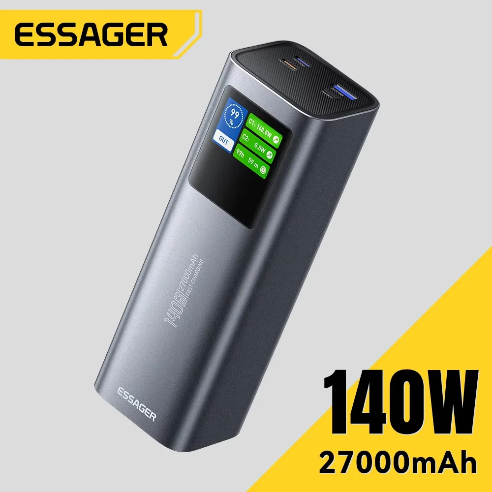 ESSAGER 140W Power Bank 27000mAh PD3.1 Super Fast Charging Digital Display Portable PowerBank for Macbook Laptop iPhone 17 16 15