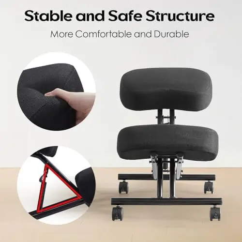 Kneeling Chair Linen Ergonomic Home Office Chair Adjustable Height | Improve Posture Chair with Brake Rolling Wheels view 5