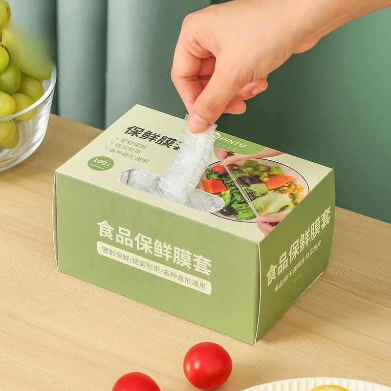 أغطية طعام مرنة يمكن التخلص منها، 100 قطعة - مادة البولي ايثيلين، مناسبة عالمية للأطباق وحاويات الطعام