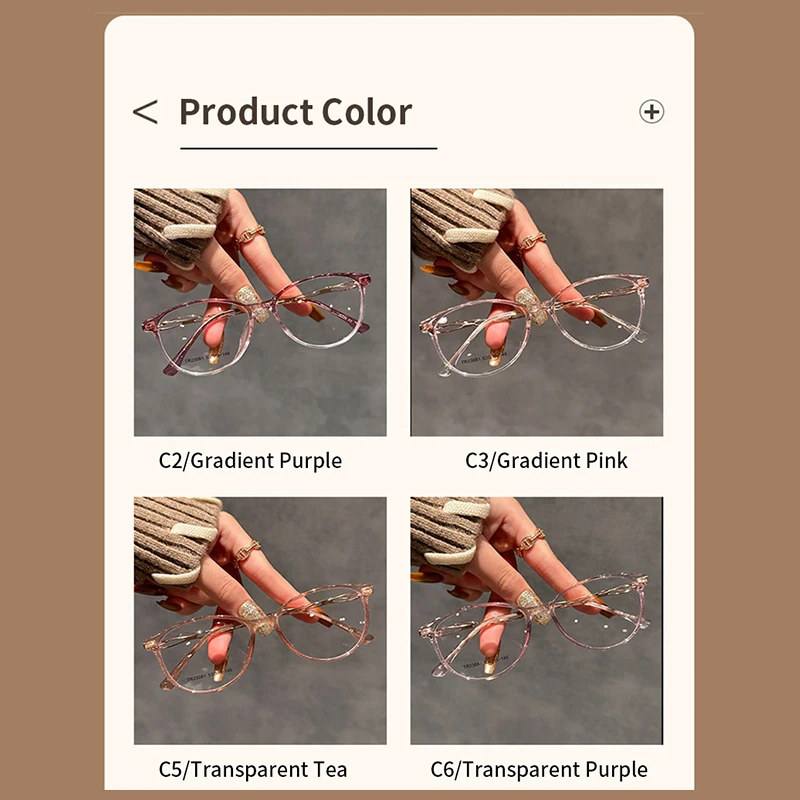 Japanese Cat-eye TR90 Ladies Myopia Glasses Frame Color Matching Wine Red Flat Mirror Optical Prescription Eyeglasses A-23081