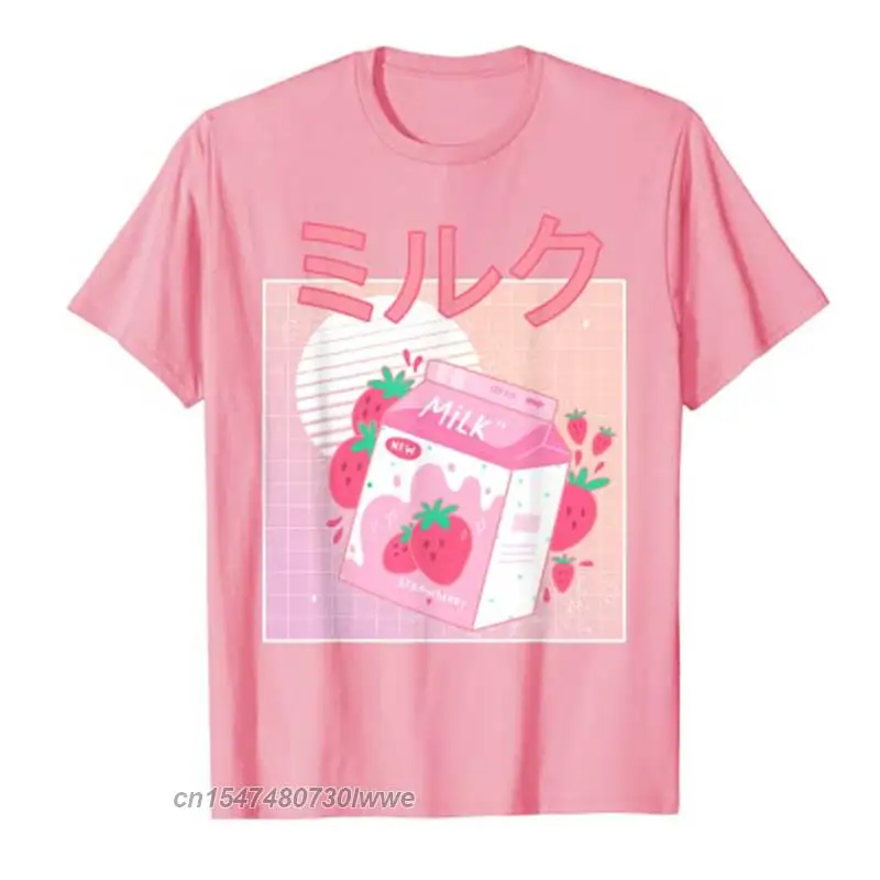 2024 Digital Printing Fun Retro 90s Japan Cute Strawberry Milk Shake T-Shirt Women Men Harajuku Graphic Oversized Tee