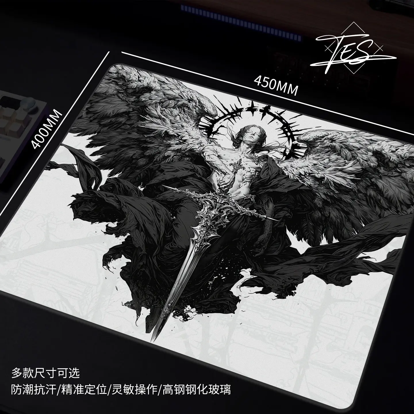 Tempered Glass Mouse Pad Fallen Angel Art Hard Mouse Mat Waterproof Anti Slip Frosted Mousepad Laptop Gamers Desk Decoration