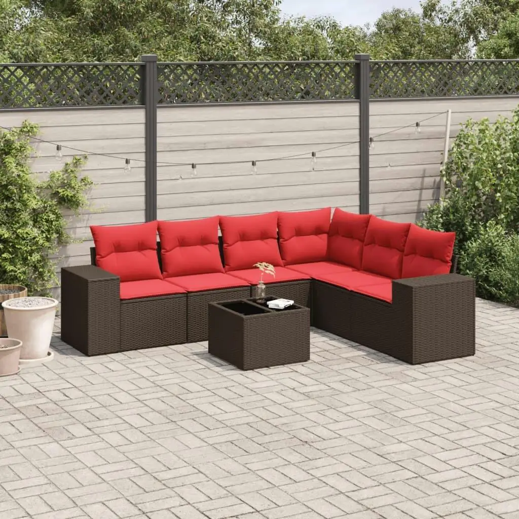 

7 Piece Outdoor Patio Sofa Set with Cushions Brown Rattan Furniture Comfortable Garden Seating Set