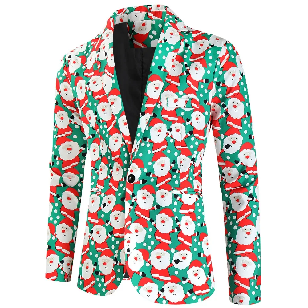 Natale Decorazioni 2024 Funny Santa Claus Print Mens Blazer Jacket Christmas Party Dress Suit for Men Costume De Luxe Pour Homme