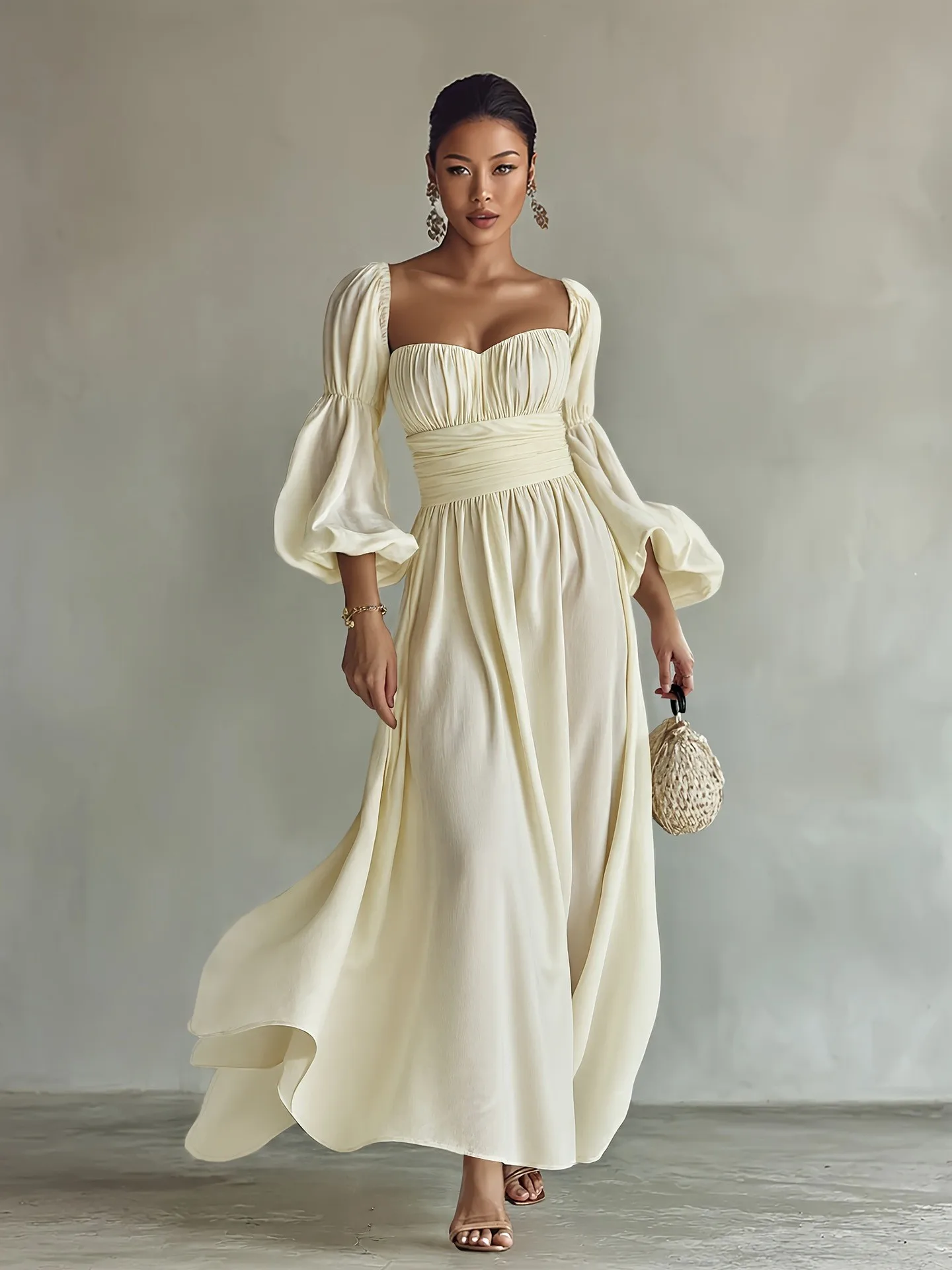 Spring Women's Clothing Elegant Prom Dresses Ruffled Bustier Long Sleeve Evening Dress For Woman Chiffon High Waist Maxi Gown