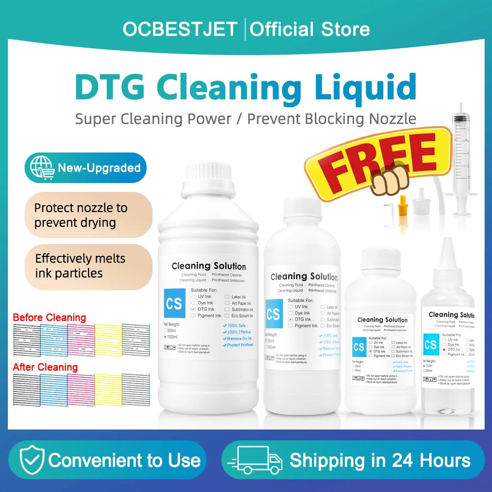 100ML DTG Cleaning Solution Textile Ink Cleaning Liquid For DTG Ink (Direct To Garment) Printer Printhead Tube XP600 TX800 i3200
