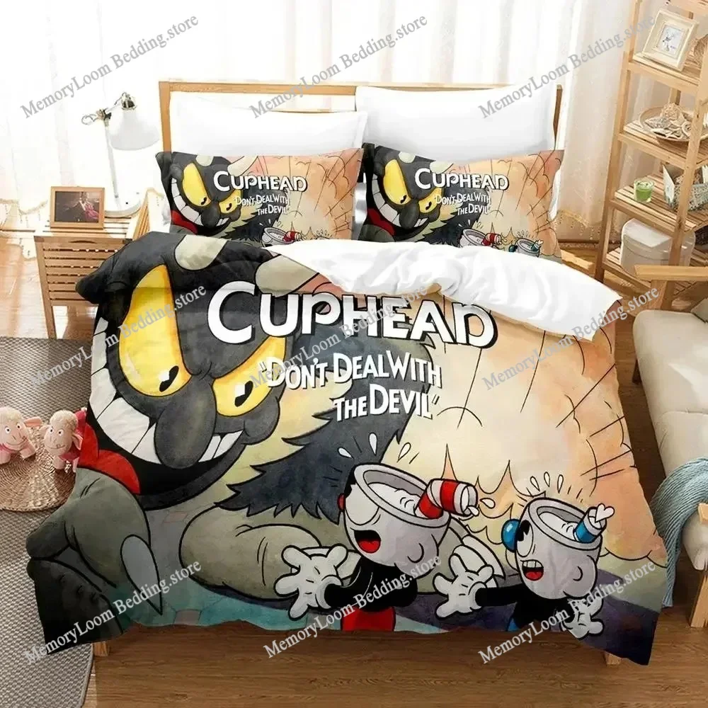 

Cartoon Mugman Cuphead Bedding Set Boys Girls Twin Queen Size Duvet Cover Pillowcase Bed Kids Adult Home Textileextile