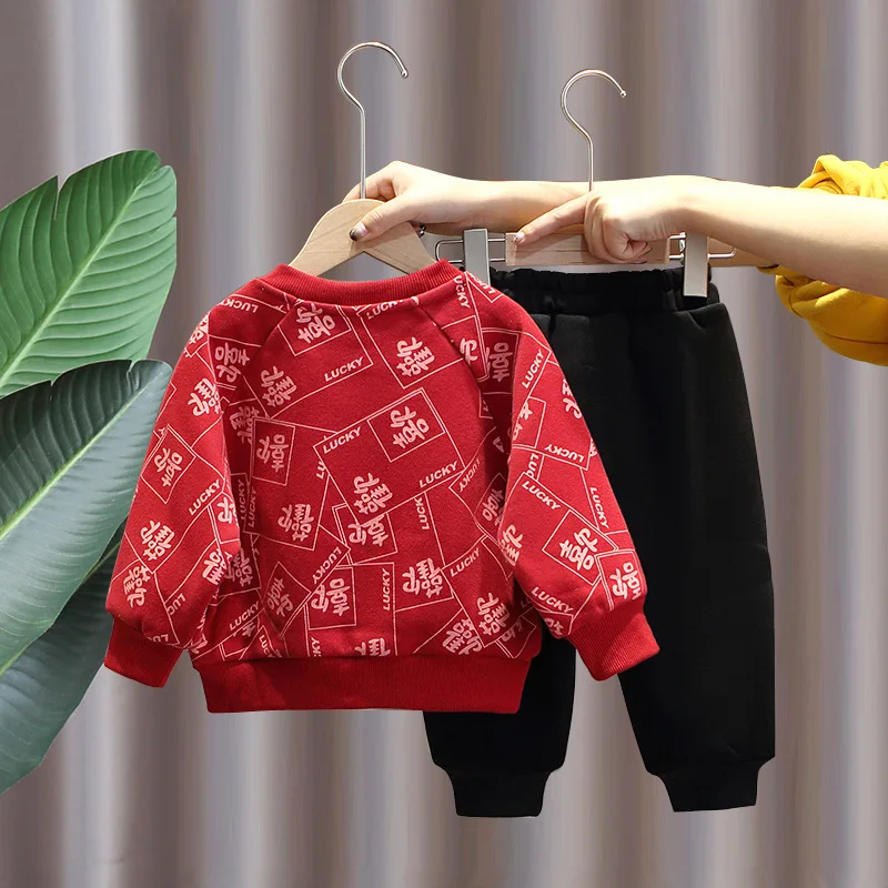 2022 Nieuwe Jaar Chinese Traditionele Tang Pak Voor Kinderen Kostuums Lange Mouwen Katoenen Sets China Knoop Pak Winter Baby Warm kleding