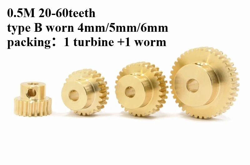 Weiyi 0.5m Precision Worm Gear Set 1:20/25//30/35/40/50/60 Teeth Stainless Steel Worm Copper Gear Accessories