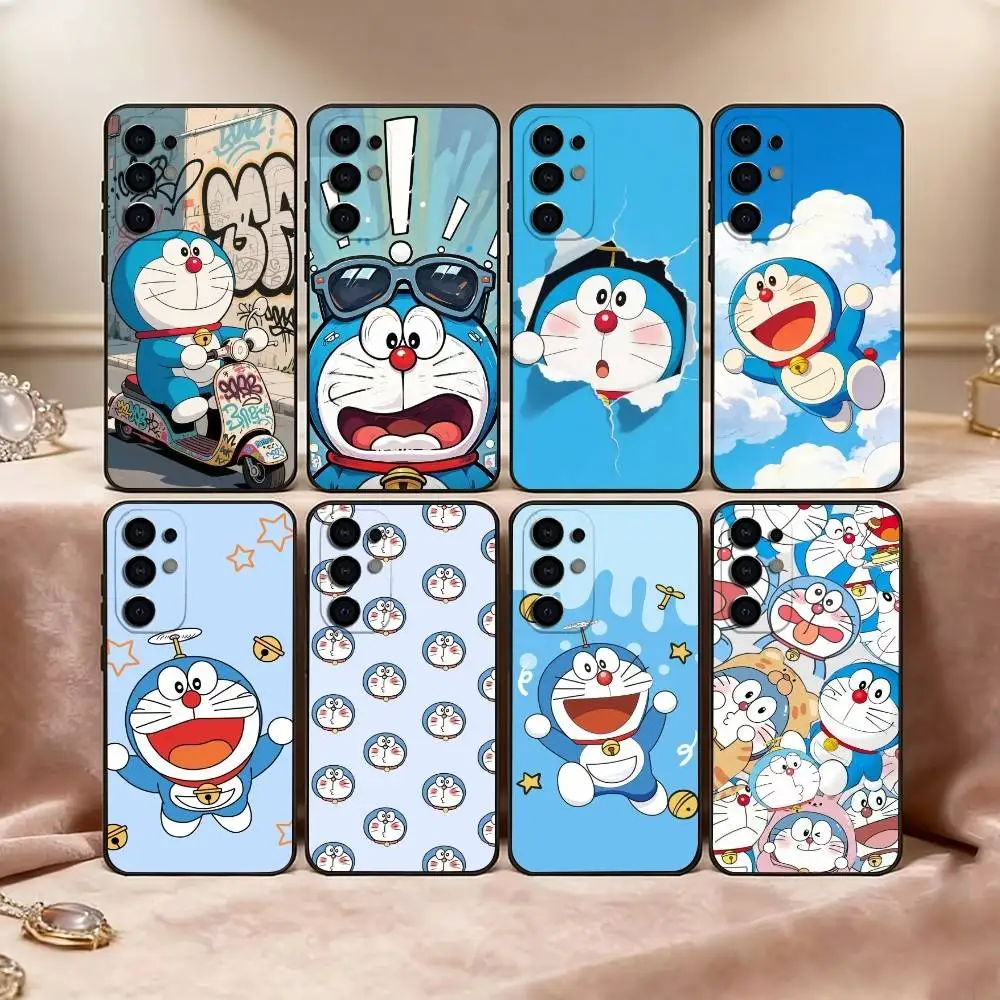 Capa de Telefone Dora-Cute Doraemon para Samsung S25, S24, S21, S22, S23, S30, Ultra, S20, Plus, Fe, Capa de Silicone Macia Preta