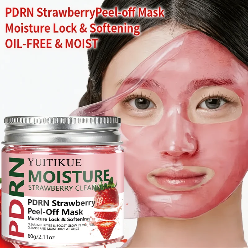 60g Strawberry PDRN Tear Off Mask Hydrating Moisture Lock Clean Pores Soft Brighten Facial Daily Skin Care