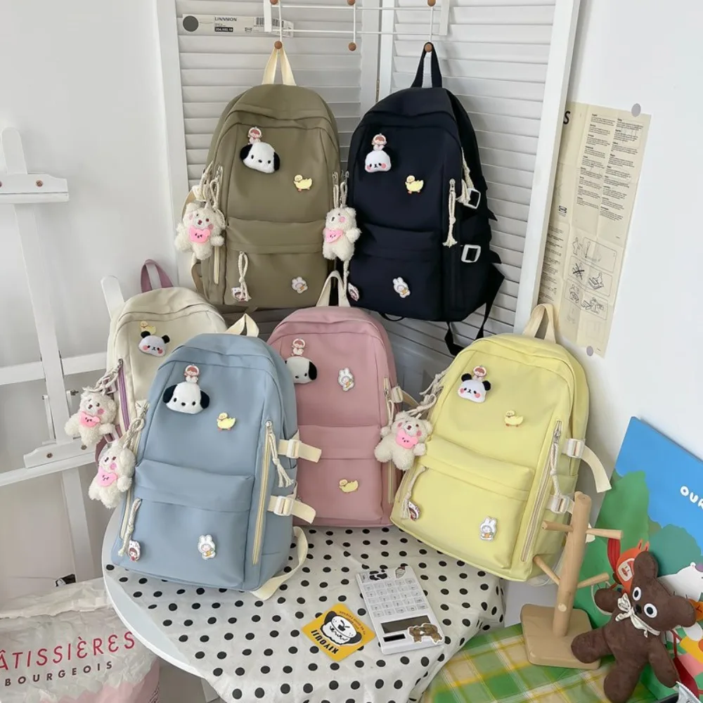 

Large Capacity Women's Backpack Fashion Waterproof Multiple Pockets Students Backpack Solid Color School Bag Travel