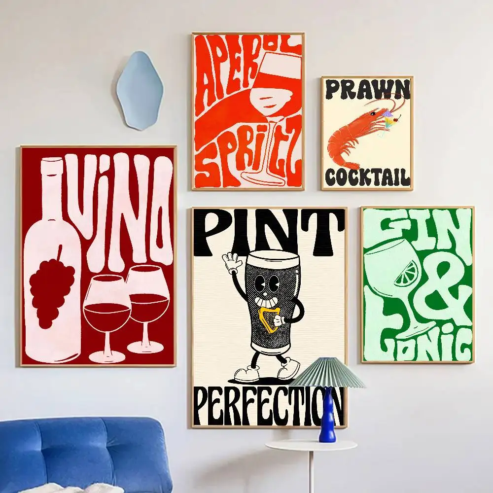 Vintage Style Espresso Martini Beer Gin Wine Drink Poster Self-adhesive Art Room Entrance Restaurant Wall Decor Art Painting