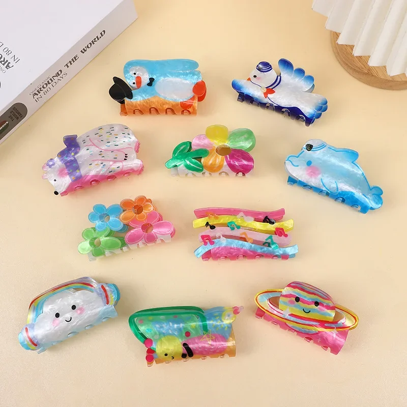 

Cartoon Acrylic Flowers Hair Clips Cute Animals Bear Hair Claws Dopamine Quarter Note Hair Accessories For Women