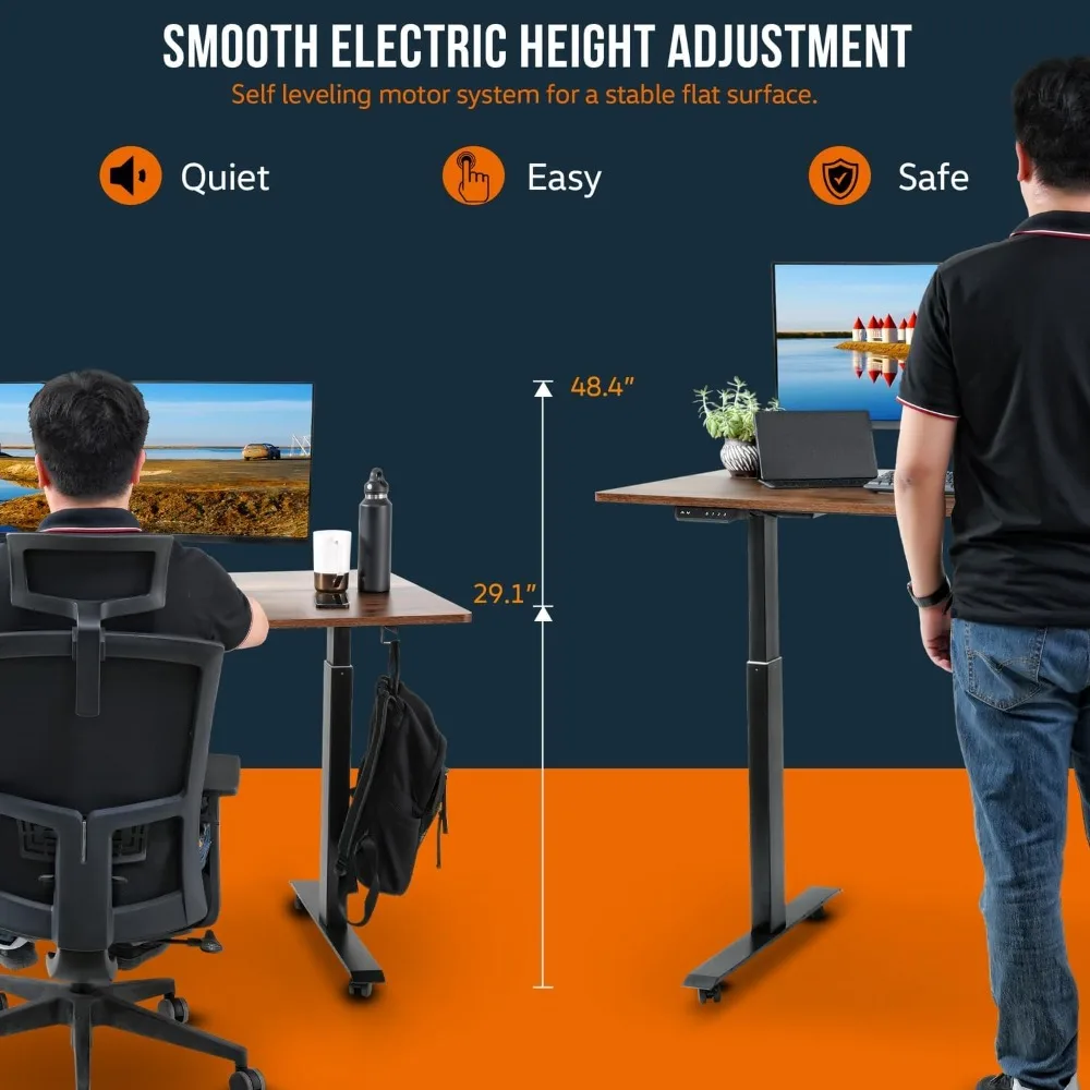 Standing Desk Adjustable Height (63'' x 30'') w/Wireless Charging, USB-C & AC Outlets, 3 Memory Presets - Large Electric Sit