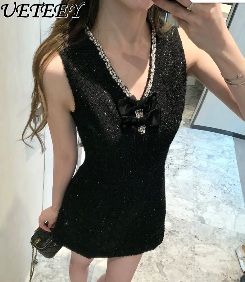 القوس الخامس الرقبة عالية الخصر سليم بلا أكمام فستان المرأة الصيف جديد الصناعة الثقيلة مسمار حبة مزاجه فساتين قصيرة للحفلات