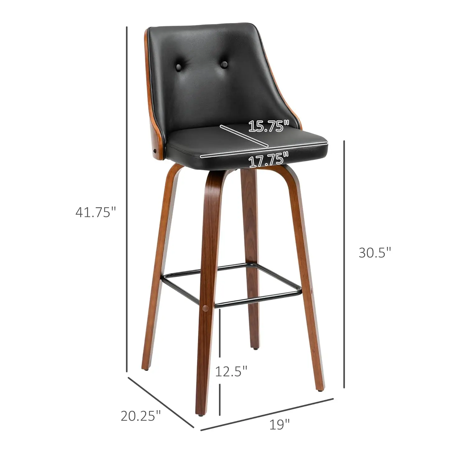 Banquetas de Bar Altas, Banquetas Giratórias de Couro PU com Descanso para os Pés e Encosto Estofado, Conjunto de 2, Personalizadas