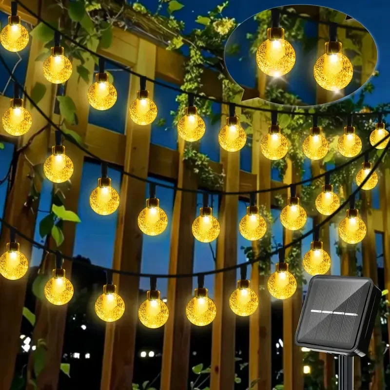 Festoon LED Crystal Globe Lights Outdoor Solar String Lights Christmas Fairy Lights for Garden Halloween Wedding Room Decoration