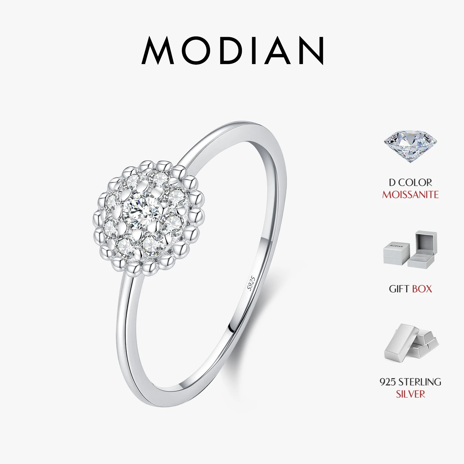 MODIAN D Color Moissanite Cluster Ring 925 Sterling Silver Frame Thin Floral Stackable Promise Engagement Fine Jewelry For Women
