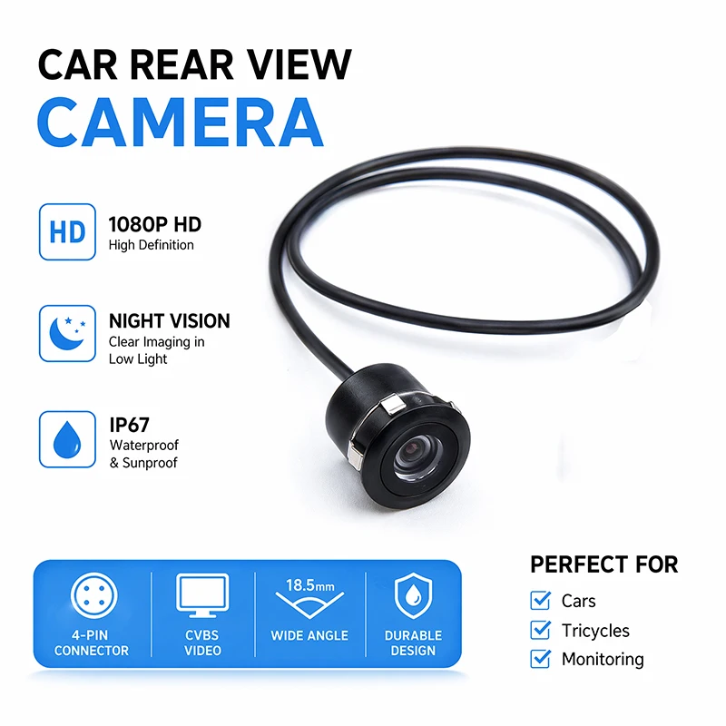 4-pin 18.5 CVBS 1080P Car Reversing Camera HD Night Vision Waterproof Sunscreen for Tricycle Monitoring