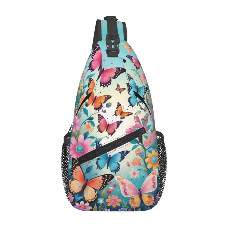 Mochila cruzada de mariposa colorida personalizada para hombres, bolsos de pecho de hombro para senderismo, moda