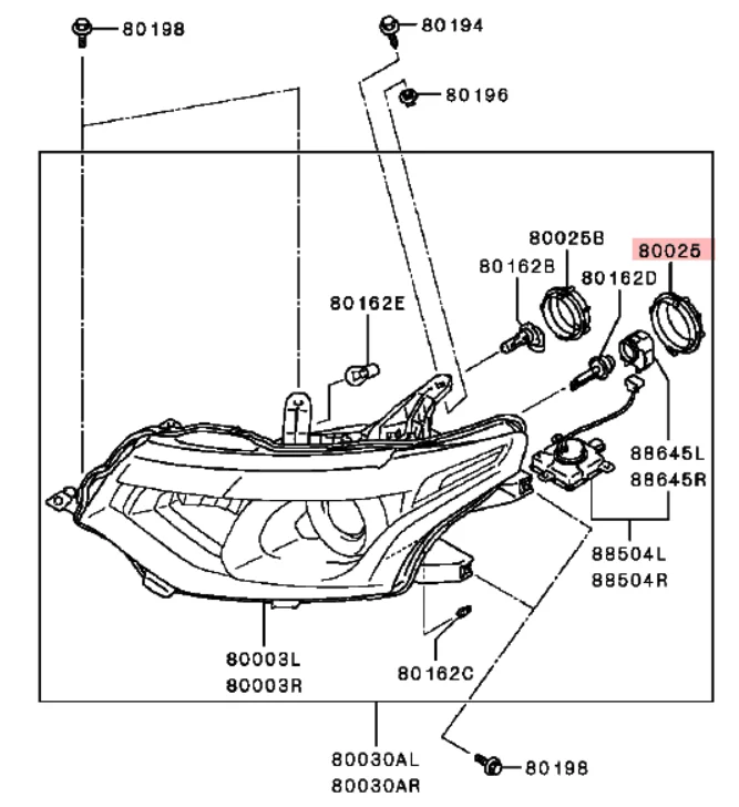 Outlander(2010-2015) LANCER EVOX COVER,HEADLAMP BULB SOCKET FOR HEADLAMP STAMP 8301C502