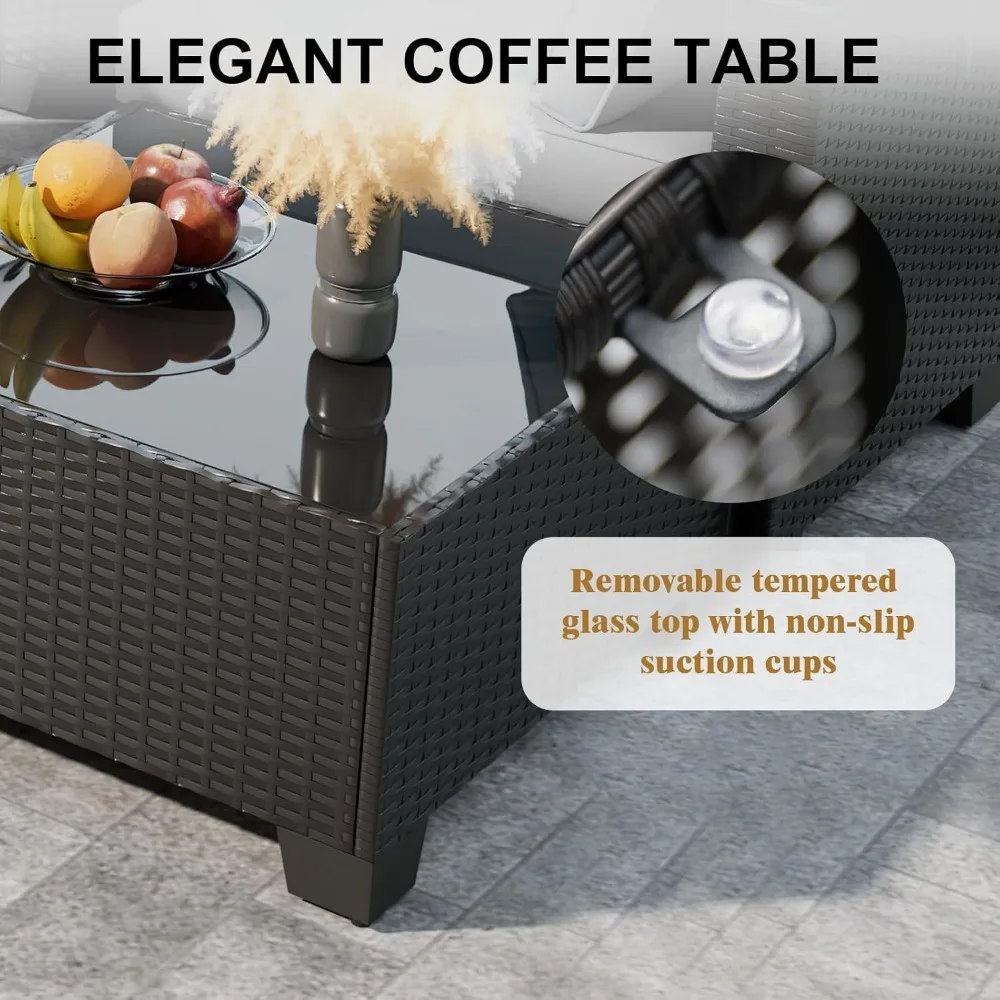 مجموعة أثاث الفناء مع طاولة حفرة النار 28 بوصة، مجموعة محادثة أثاث خارجي مكونة من 8 قطع مع وسائد وأريكة مقطعية من الخوص #4