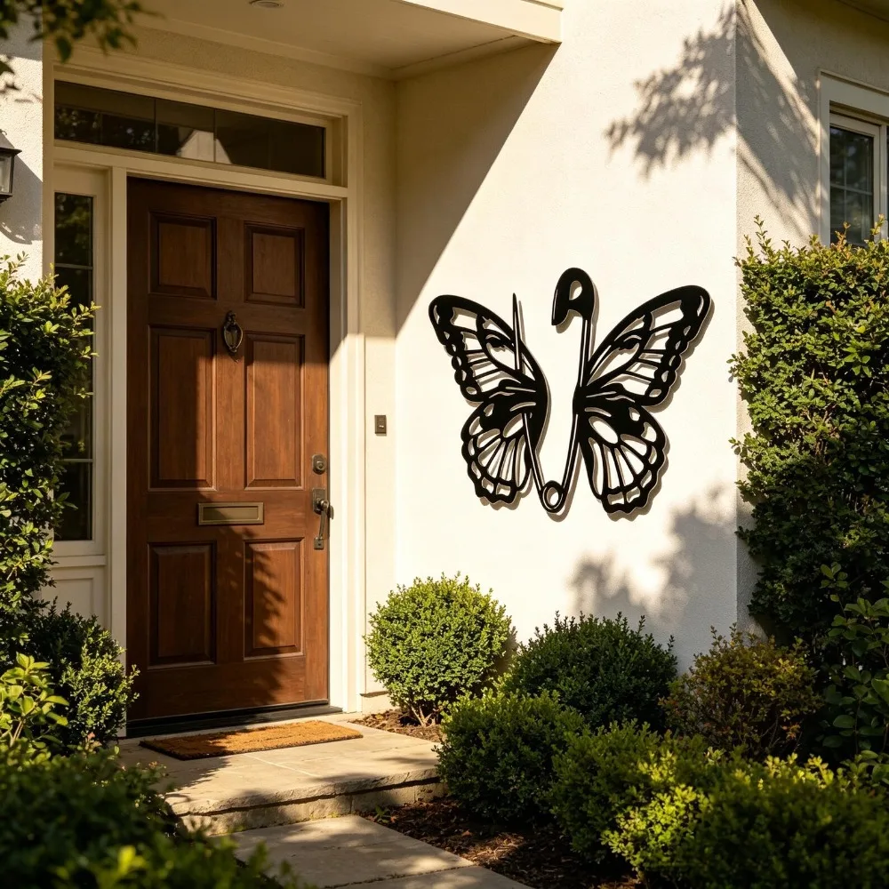 Creative Safety Pin Shaped Butterfly Metal Wall Art, Gothic Indie Boho Iron Silhouette Decor, Artistic Wall Sculpture, Gift
