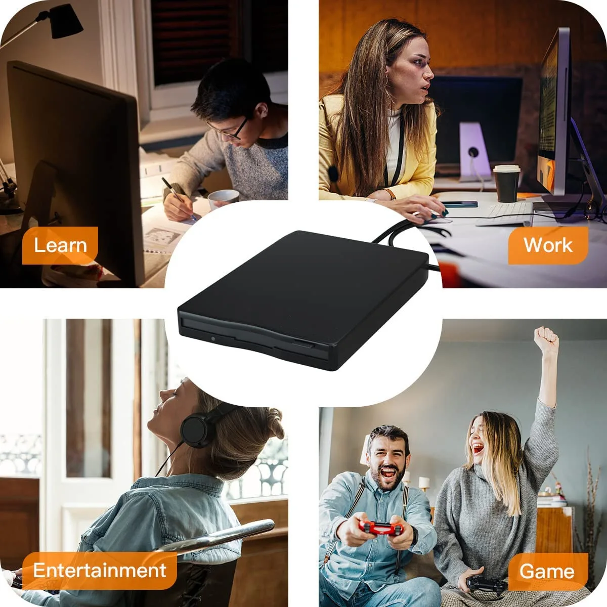 External USB Floppy Disk Reader Drive 3.5” 1.44MB FDD Diskette Drive for Mac Windows 10/7/8/XP/Vista PC Laptop Desktop