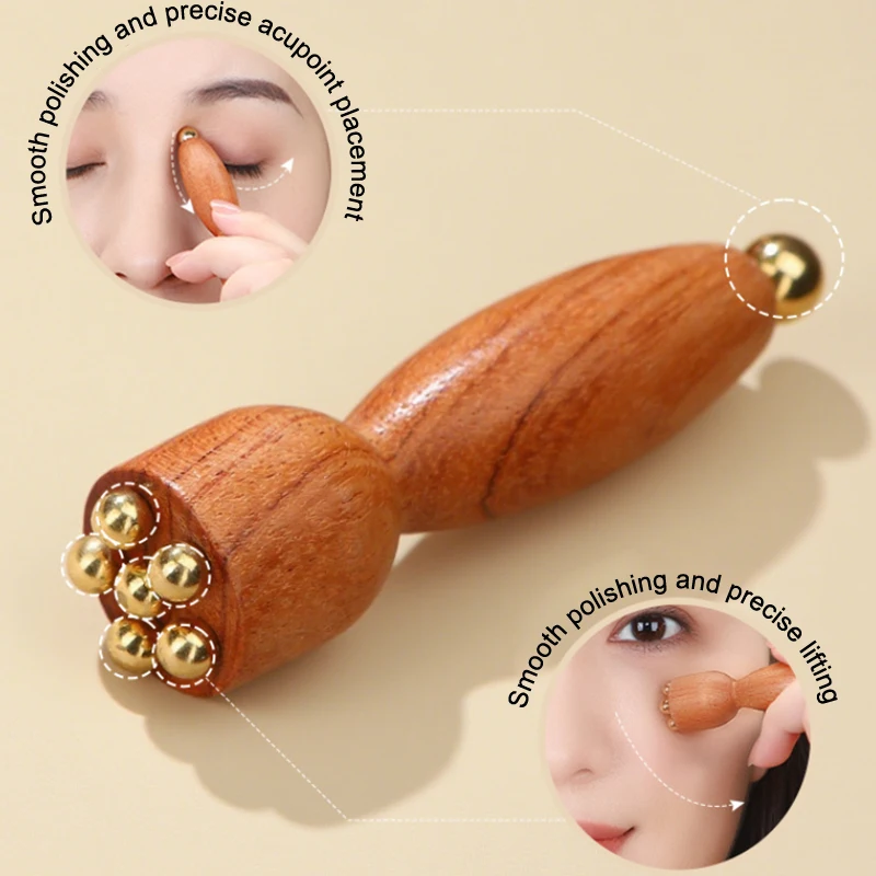 Mini Lotus Seedpod Brass Bead Wood Facial Gua Sha Eye Facial Point Massager Relaxatiow Meridians Acupoint Massage Tool