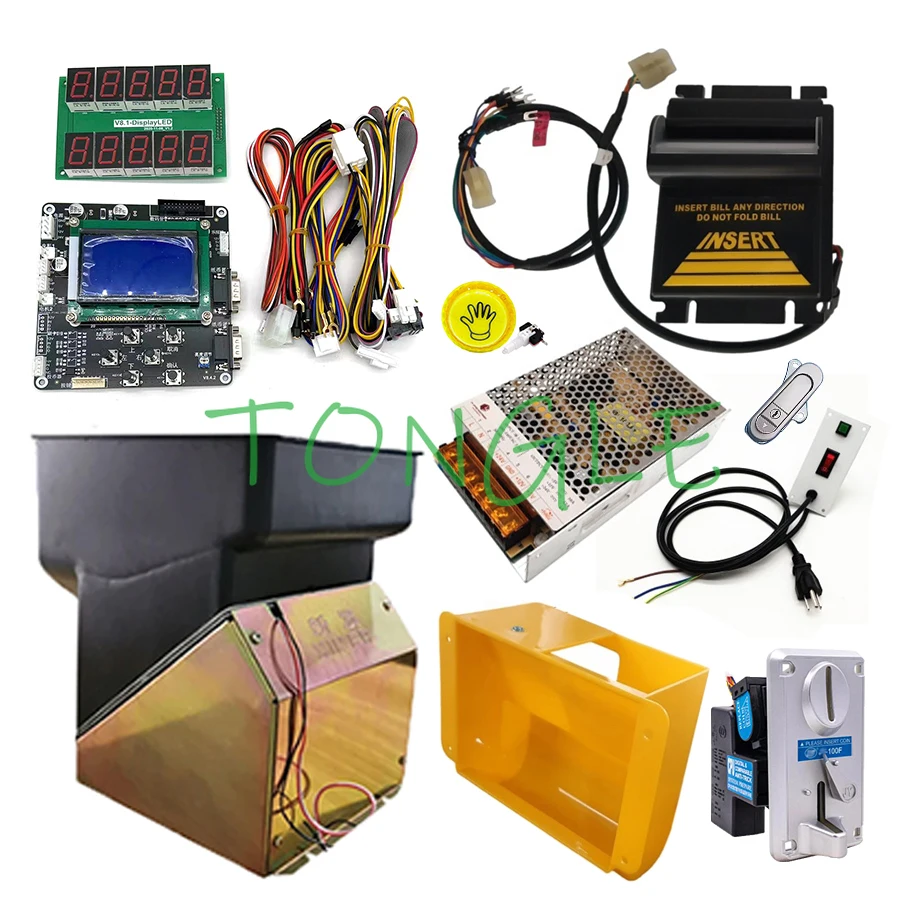 LCD Display Coin Changer DIY Kit with Control Board Bill Acceptor Power Supply Coin Hopper for Arcade Vending Banknote To Token