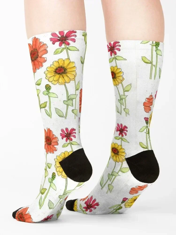 Calcetines Zinnias de color rojo, naranja y amarillo brillante, calcetines esenciales para deportes y ocio, calcetines de colores para mujer y hombre