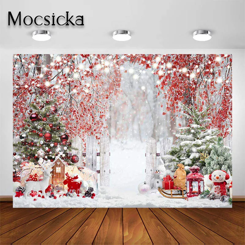 Mocsicka Christmas Decoration 2023 Backdrops for Photography Winter Indoor Kids Adults Portrait Photo Studio Prop Party Banner