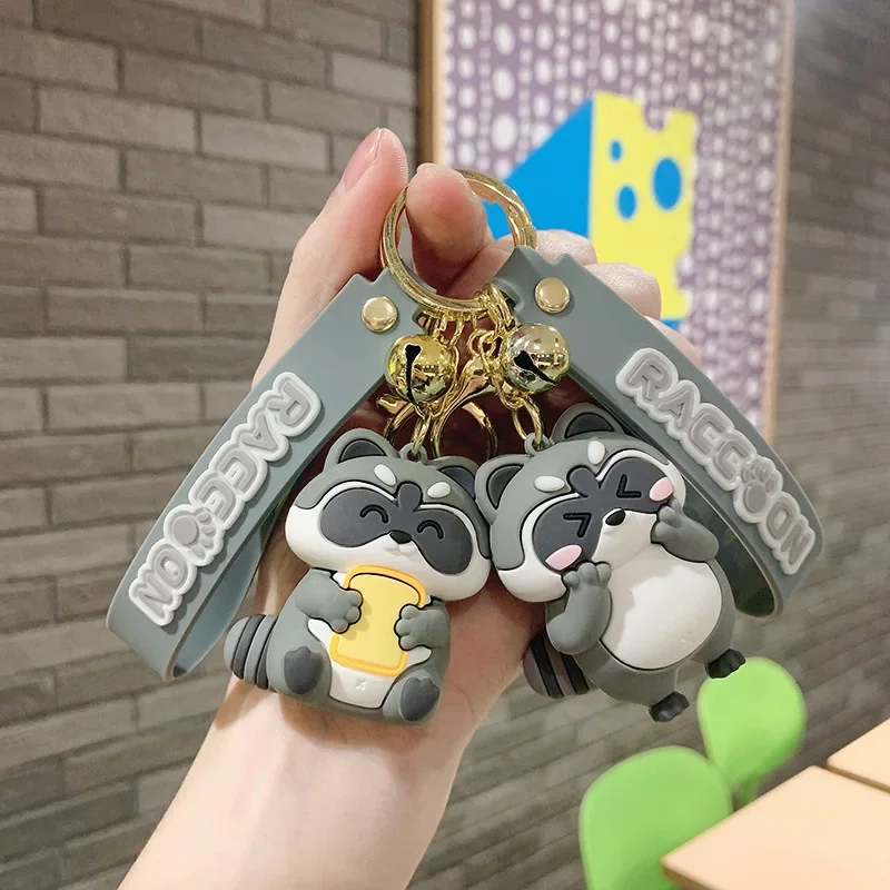 Little Gray Raccoon Animal Keychain Bulk Key Chain Gifts for Women Car Bag Horse Pendant Student Accessories Key Ring Jewelry