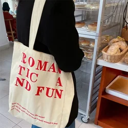 Bolsa de ombro de lona feminina impressão romântica senhoras casual bolsa tote grande capacidade algodão reutilizável sacola de praia de compras