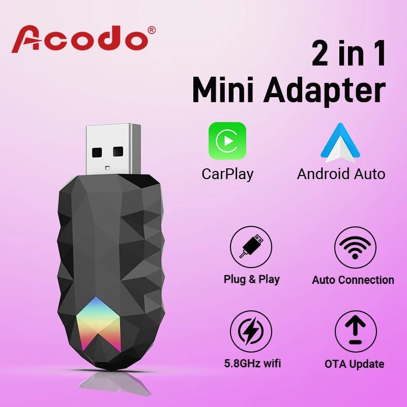 Acodo NEW Wireless CarPlay AdapterWireless Android Auto Adapter RGB 2 in 1 for Mazda Subaru Citroen Audi Mercedes Kia Ford Opel