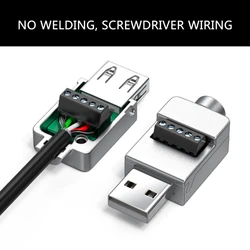USB2.0 Solderless Adapter Metal Case USB 2.0 Male Terminal Block Data Connector USB Screw Terminal Board Plug