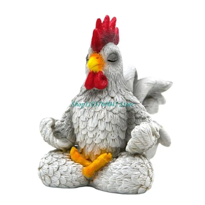 

R53F Artistic Meditating Rooster Resins Statue For Home Meditations Corner Decors