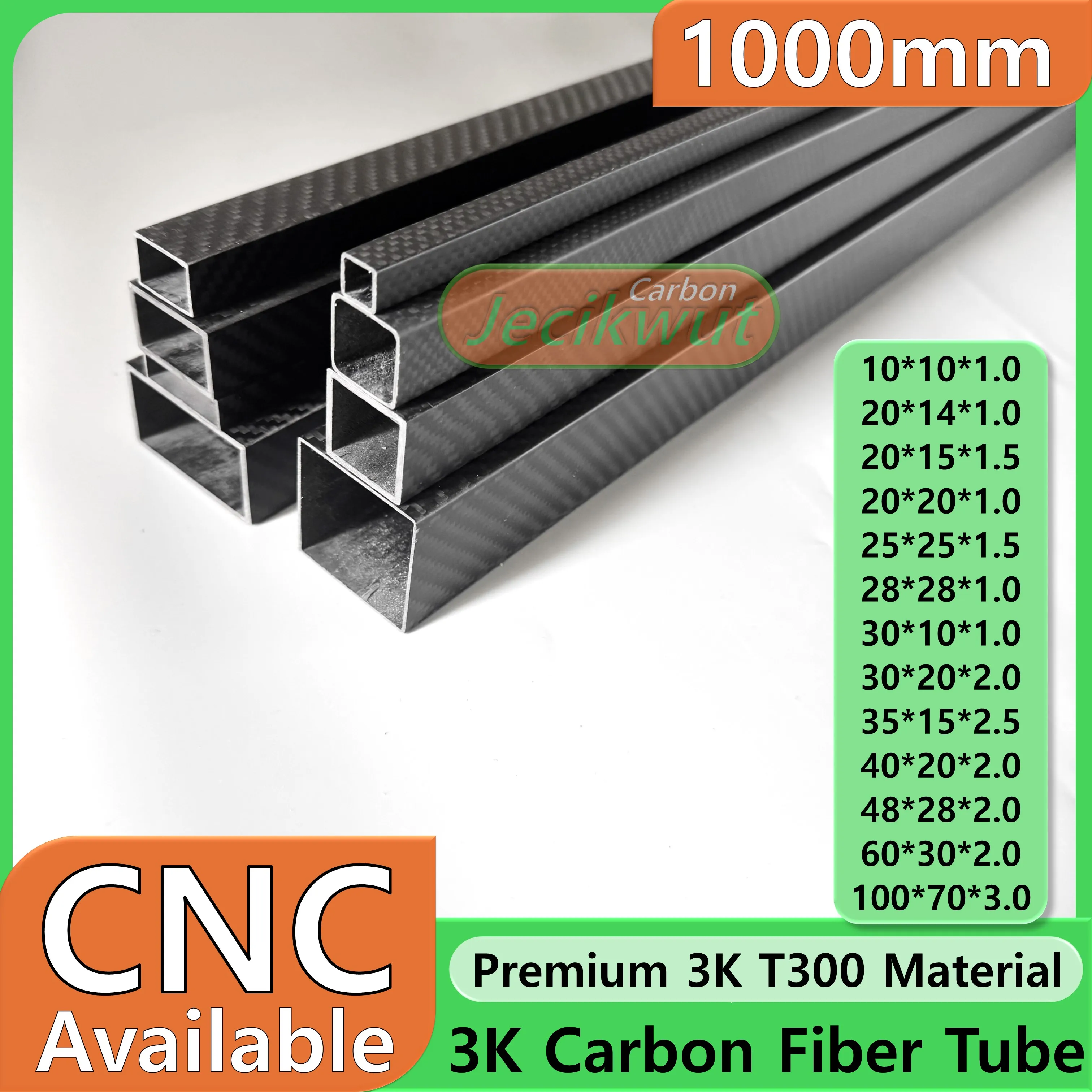 1Pcs Rectangle 3K Full Carbon Fiber Square Tube Twill Matte High Strength Pipe Length 1000mm OD 10mm 15mm 20mm 22mm 25mm 30mm