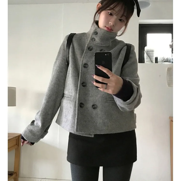 معطف صوفي أنيق للنساء فضفاض مناسب بياقة بدلة كلاسيكية مزدوجة الصدر كيت أور توب ملابس خارجية للخريف والشتاء #3