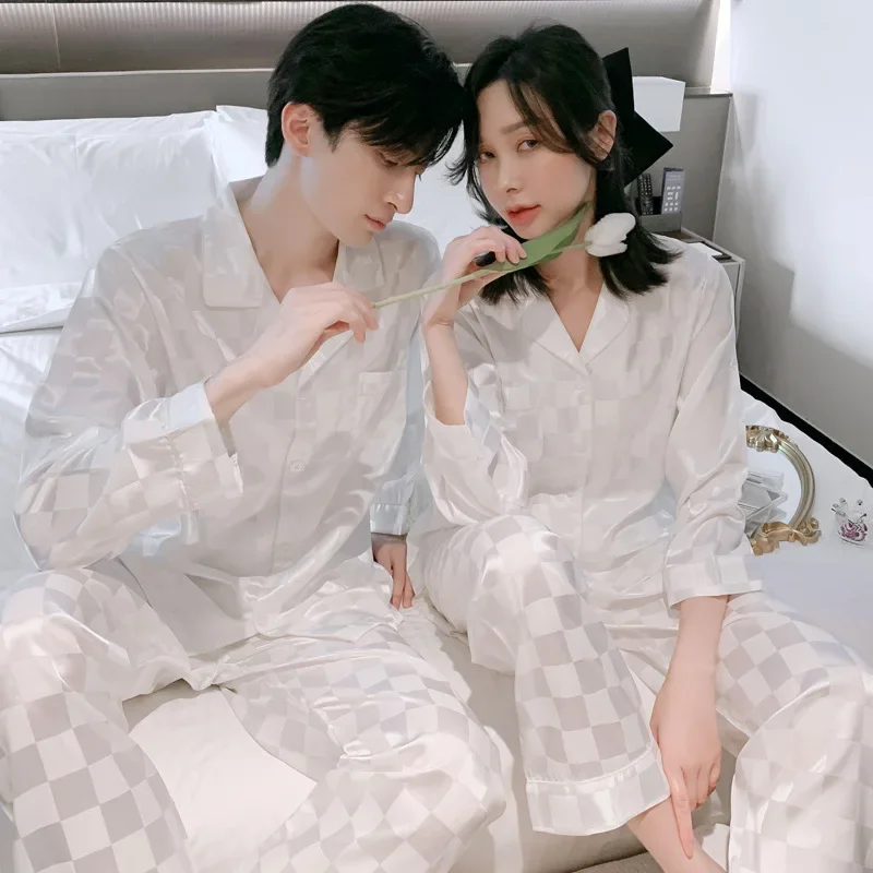 Couple Pajamas Silk Satin Pajamas Set Long Sleeved and Short-sleeved Shorts Ice Silk Pajamas Men Sleep Women Sleepwear Pijamas